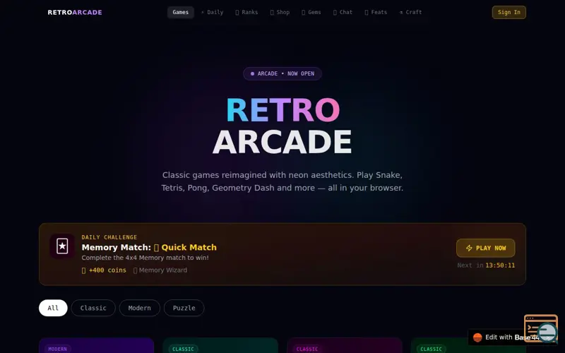 Screenshot of Arcade zone