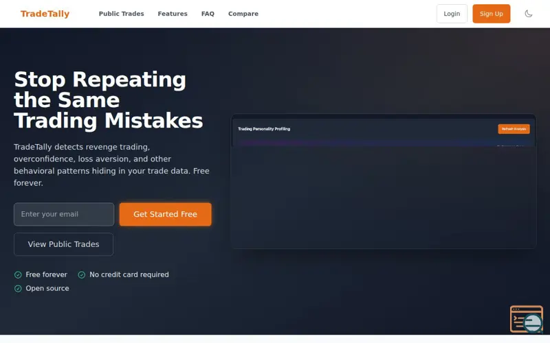 Screenshot of TradeTally - Open-source trading journal, a launch using GrowthBook