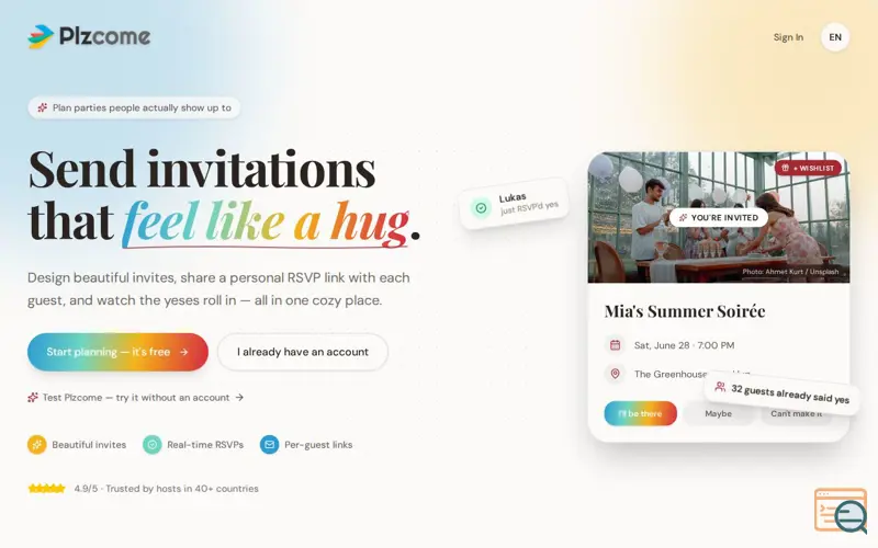 Screenshot of Plzcome