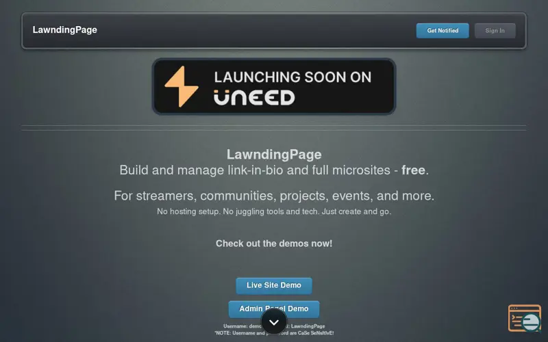 Screenshot of LawndingPage