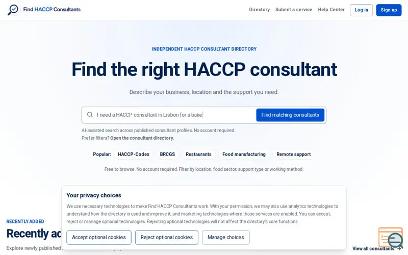 Screenshot of Find HACCP Consultants