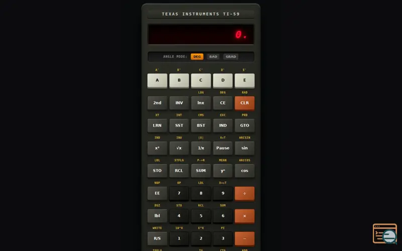 Screenshot of TI-59C Web Simulator