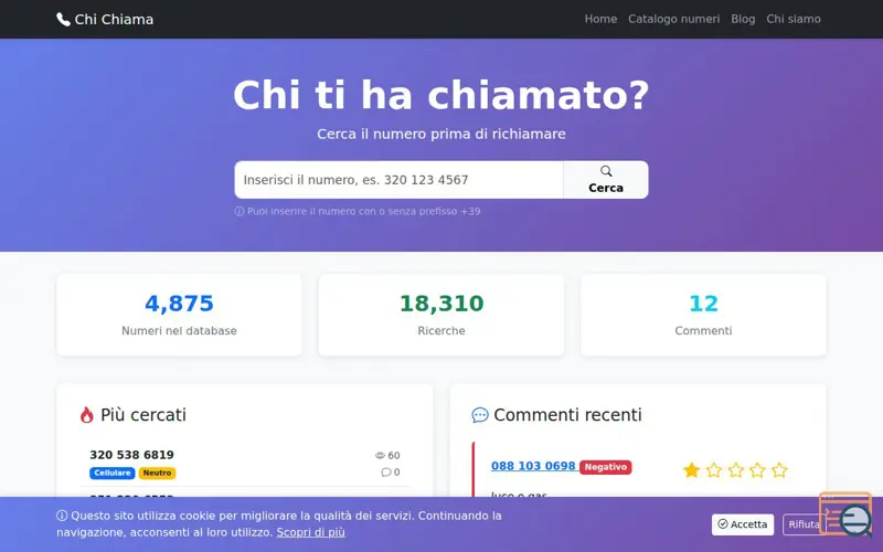 Screenshot of Chi Chiama, a launch using MicroHost DNS
