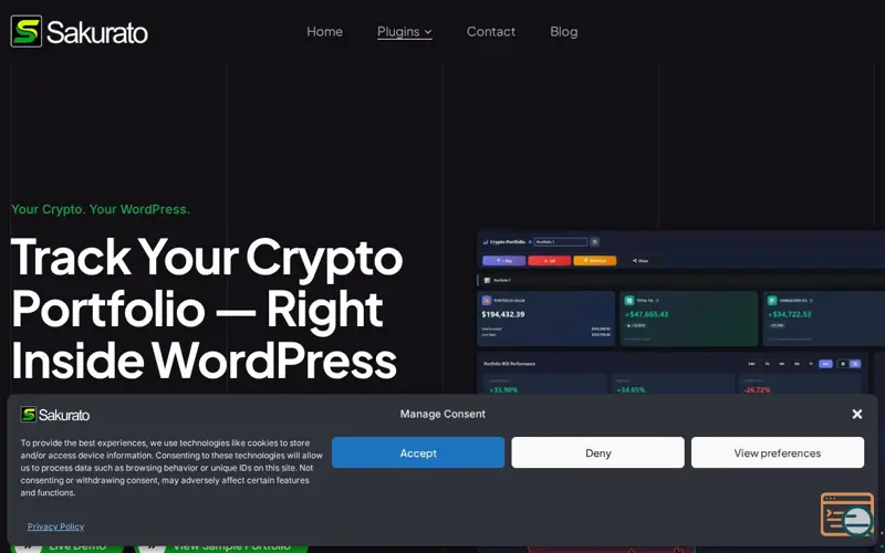 Screenshot of Sakurato Crypto Portfolio Tracker, a launch using SeoHost