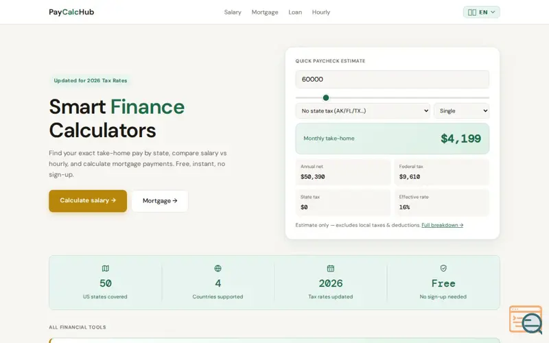 Screenshot of PayCalcHub