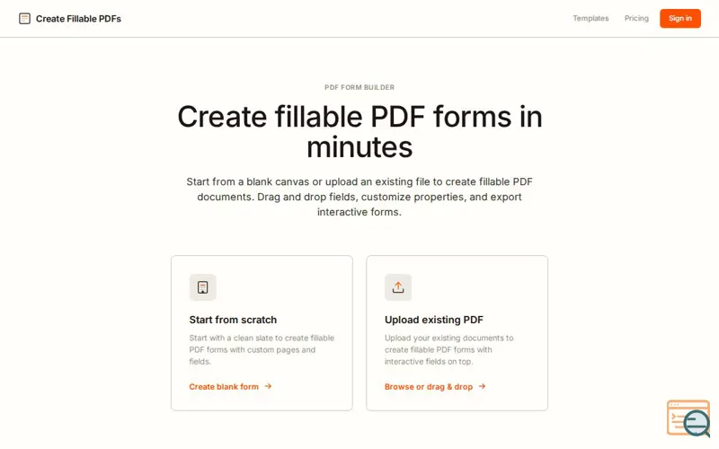 Screenshot of Create Fillable PDFs