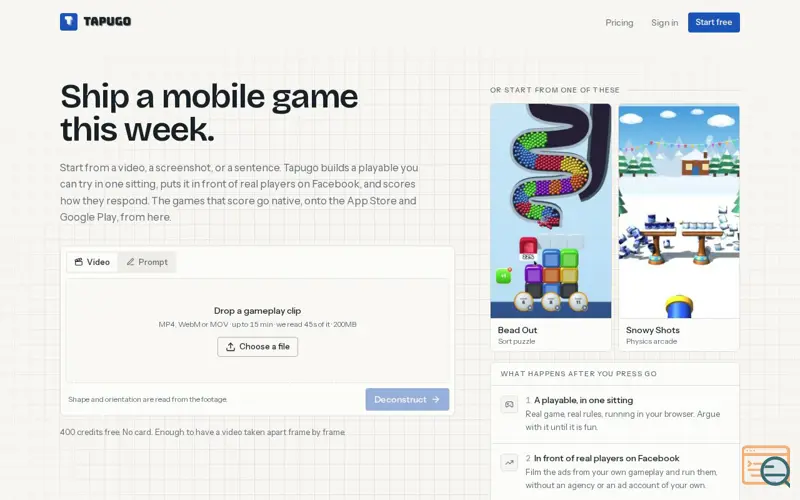 Screenshot of Tapugo · Ship a mobile game this week