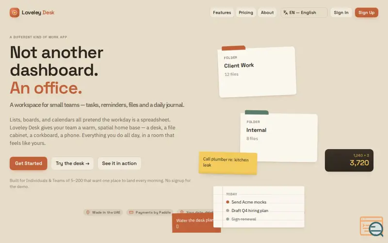 Screenshot of Loveley desk