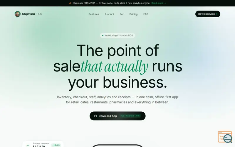 Screenshot of Chipmunk POS — The point of sale that runs your shop