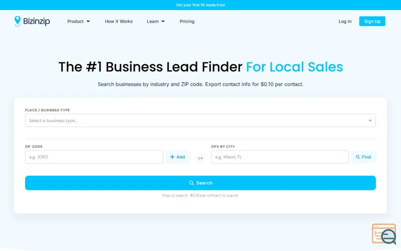 Screenshot of BizInZip