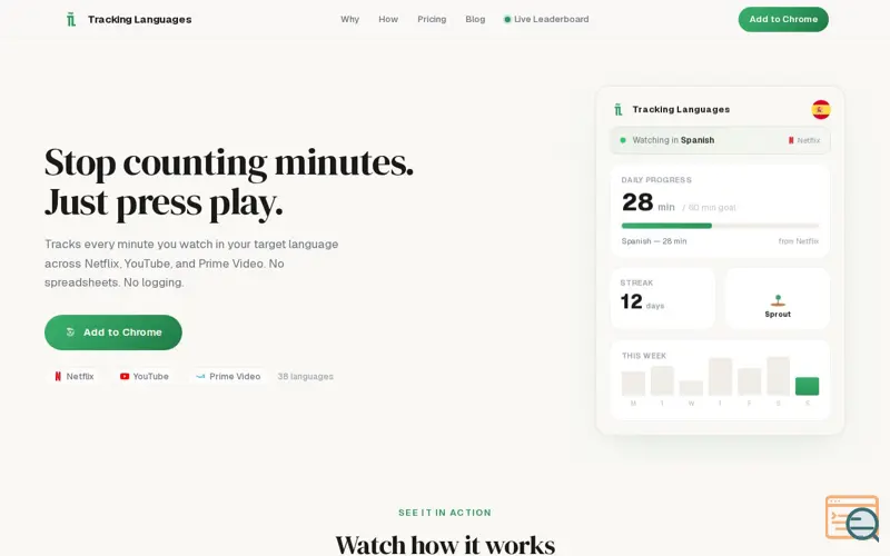 Screenshot of Tracking Languages: Netflix, YT & Prime