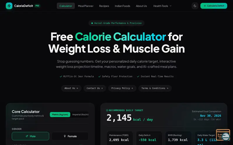 Screenshot of Calorie Deficit Calculator