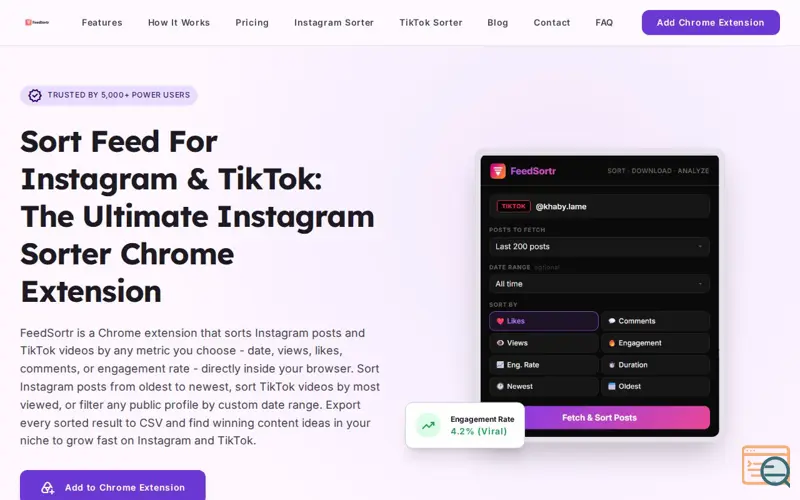 Screenshot of FeedSortr: Sort Instagram & TikTok feeds