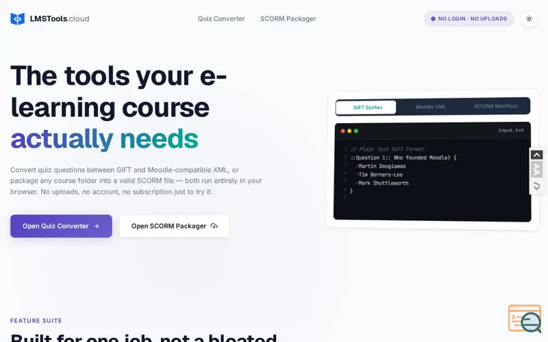 Screenshot of LMSTools.cloud — Free Browser-Based Tools for Moodle & E-Learning Courses