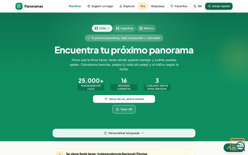 Screenshot of Panoramas, a launch using Flickr