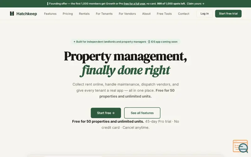 Screenshot of Hatchkeep — Free Property Management 