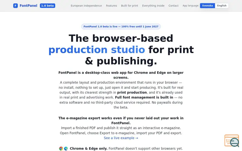 Screenshot of FontPanel, a launch using Loopia