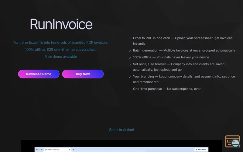 Screenshot of RunInvoice