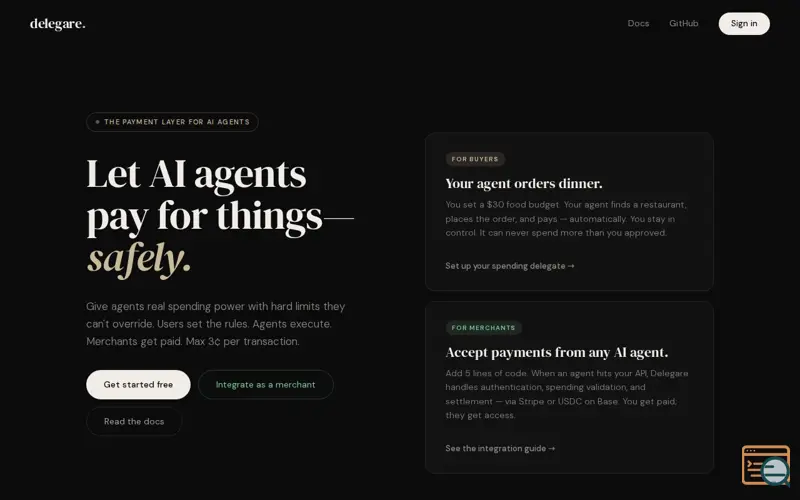 Screenshot of delegare
