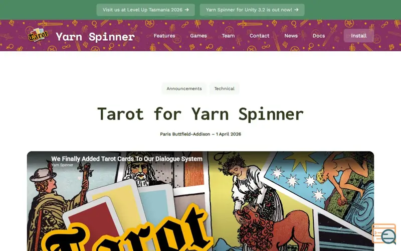 Screenshot of Tarot for Yarn Spinner