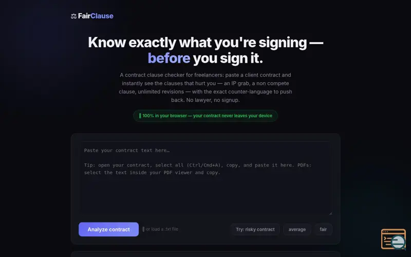Screenshot of FairClause