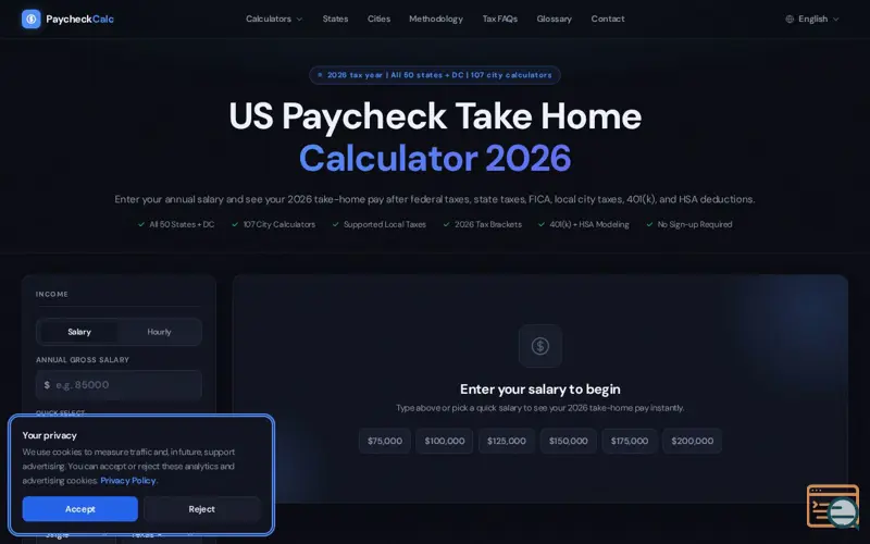 Screenshot of PaycheckCalc