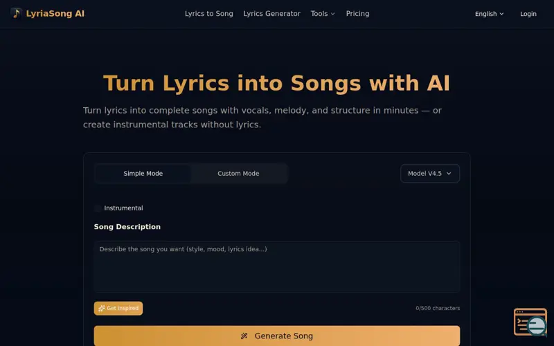 Screenshot of LyriaSong AI