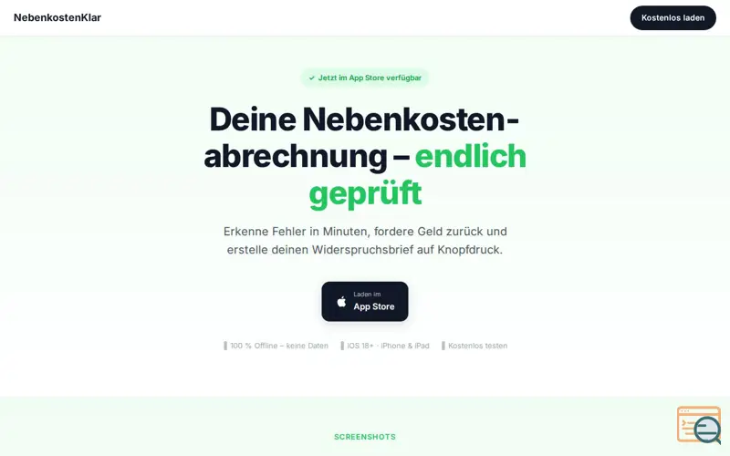 Screenshot of NebenkostenKlar