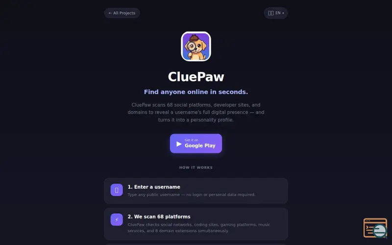 Screenshot of CluePaw