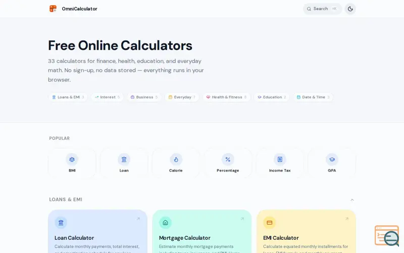 Screenshot of OmniCalculator