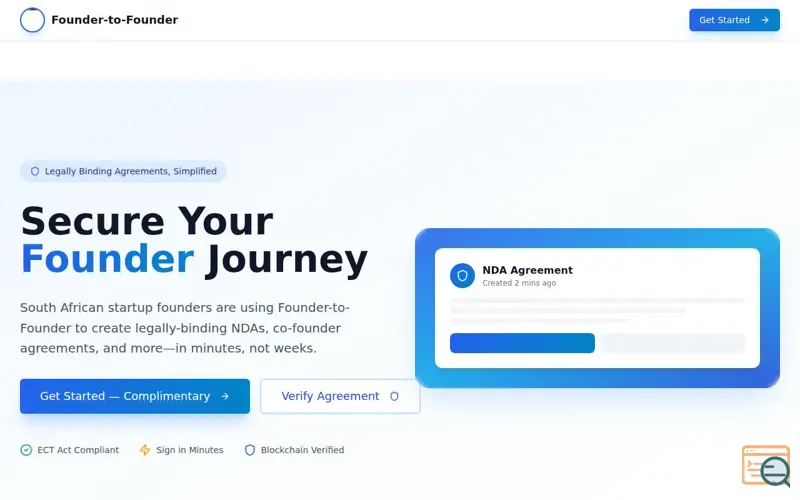 Screenshot of Founder to Founder (zap NDA)