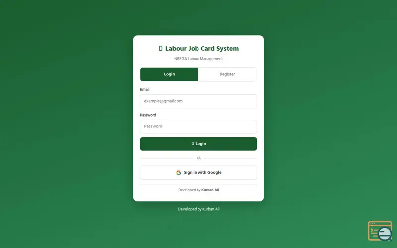 Screenshot of Labour Job Card System