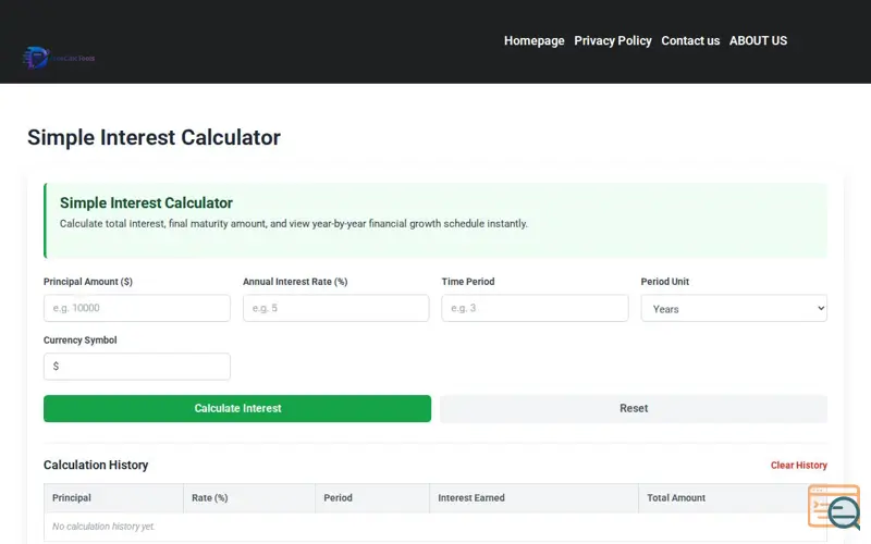 Screenshot of Simple Interest Calculator