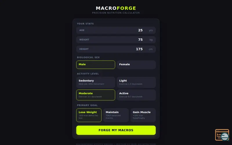 Screenshot of MacroForge // Precision Nutrition Engine