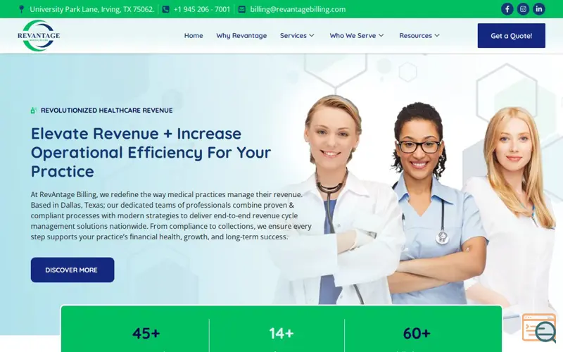 Screenshot of Revantage Billing, a launch using Elementor Pro