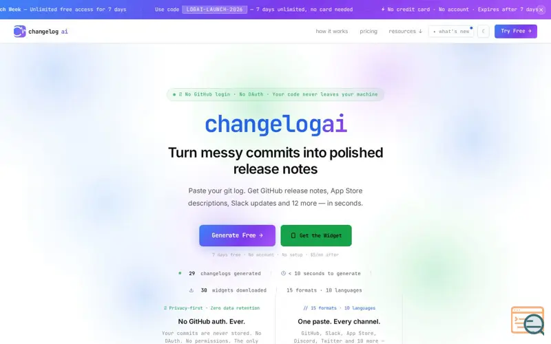 Screenshot of ChangelogAI