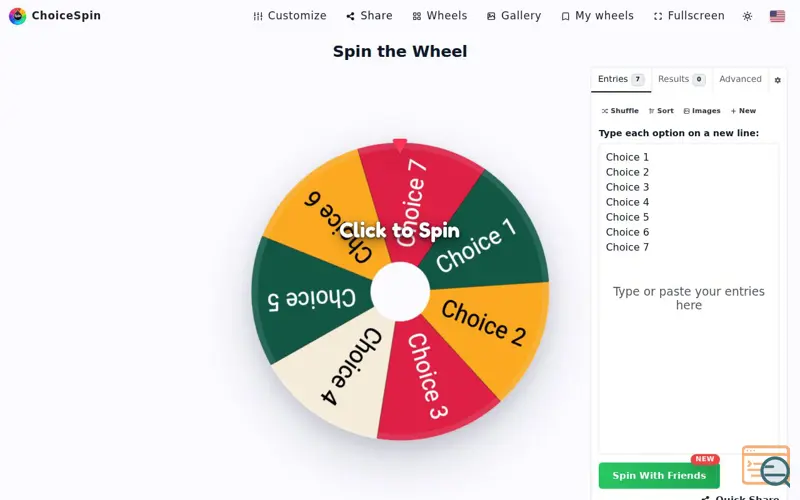 Screenshot of ChoiceSpin