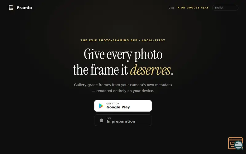 Screenshot of Framio — EXIF Photo Frames