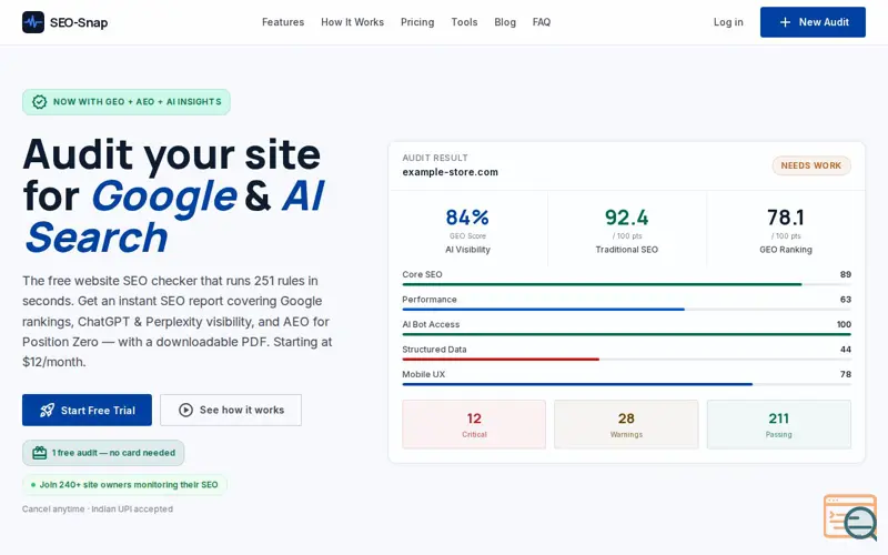 Screenshot of SEO Snap