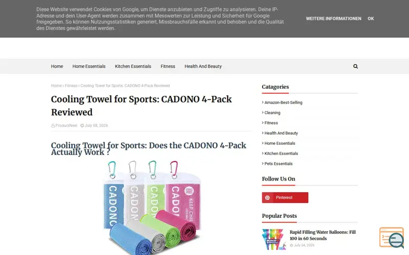 Screenshot of CADONO Cooling Towel for Sports