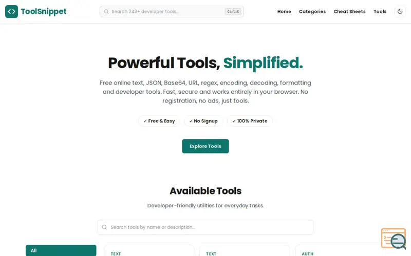 Screenshot of ToolSnippet