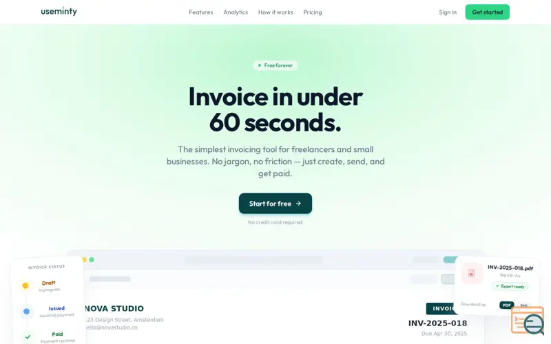 Screenshot of Useminty.app