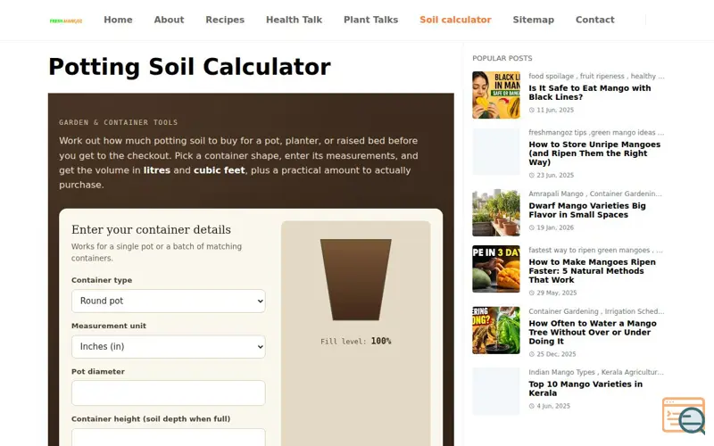 Screenshot of Potting Soil Calculator