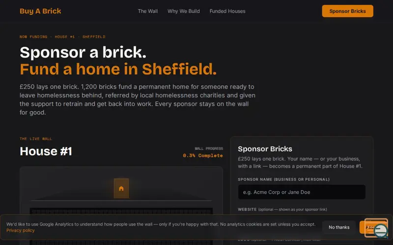 Screenshot of Buy A Brick, a launch using cloudabove