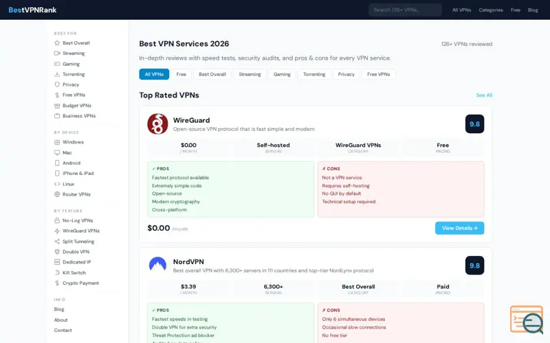 Screenshot of BestVPNRank