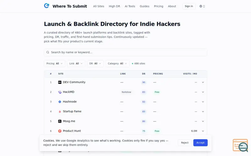 Screenshot of Where To Submit