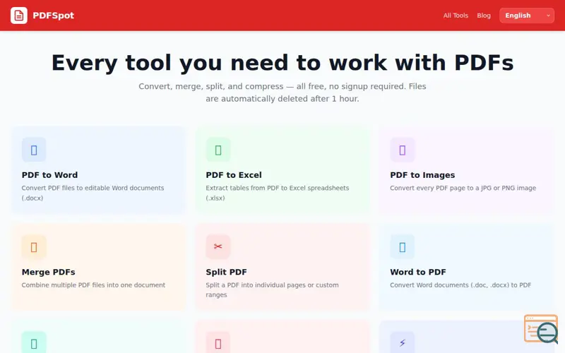 Screenshot of PDFSpot — Free Online PDF Tools
