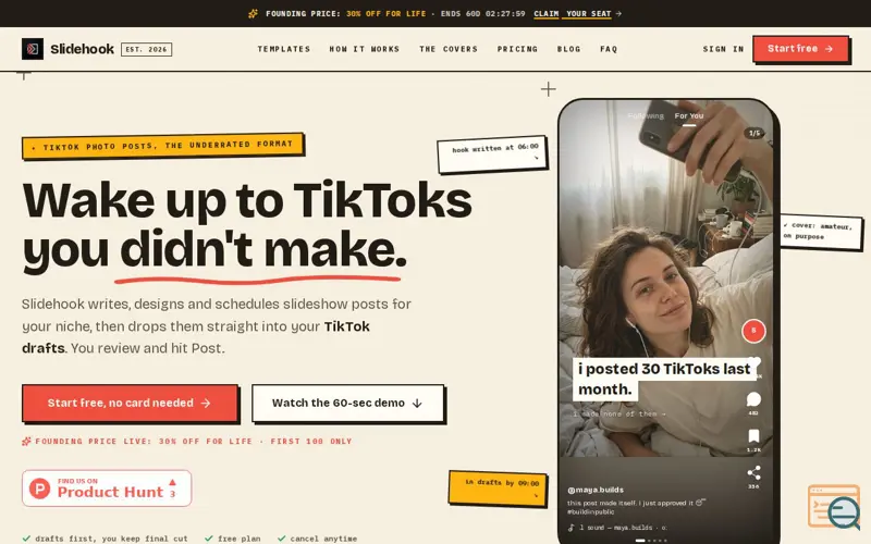 Screenshot of Slidehook - the Tiktok slideshow factory