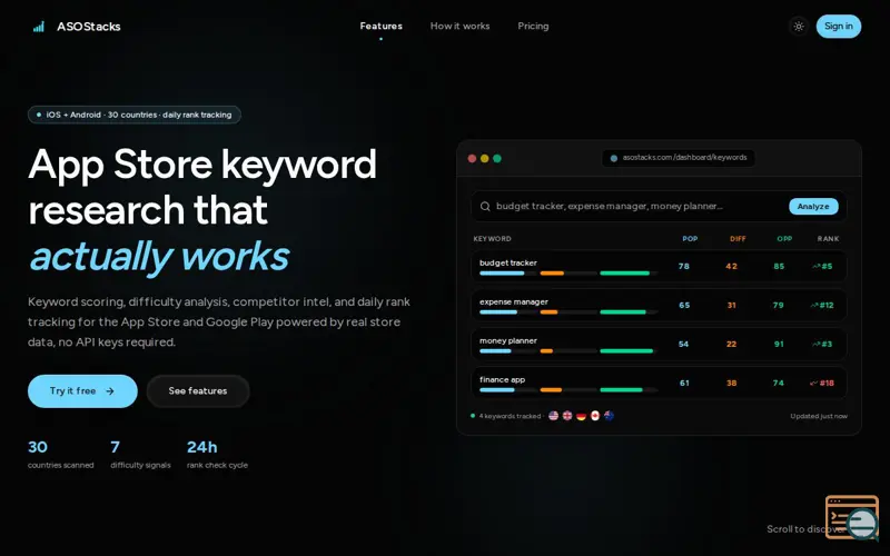 Screenshot of ASOStacks, a launch using OpenNext