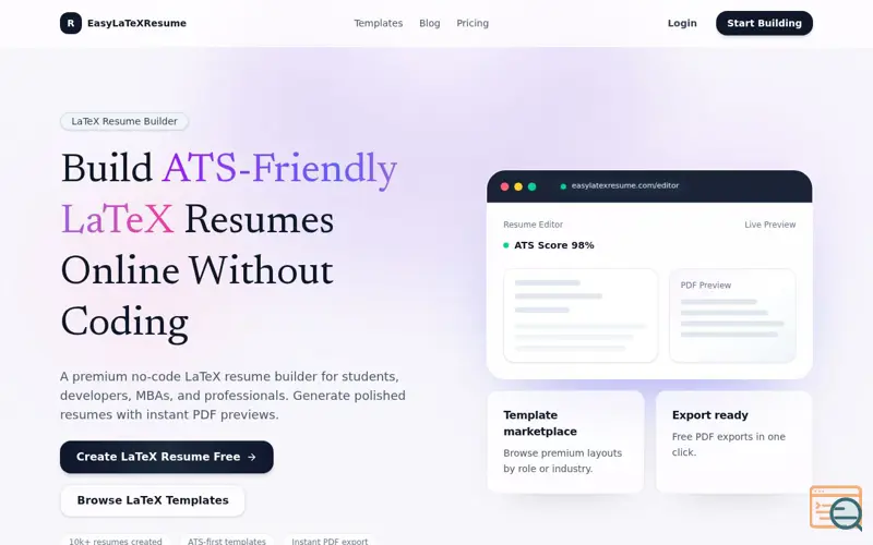 Screenshot of Easy LaTeX Resume, a launch using Better Auth